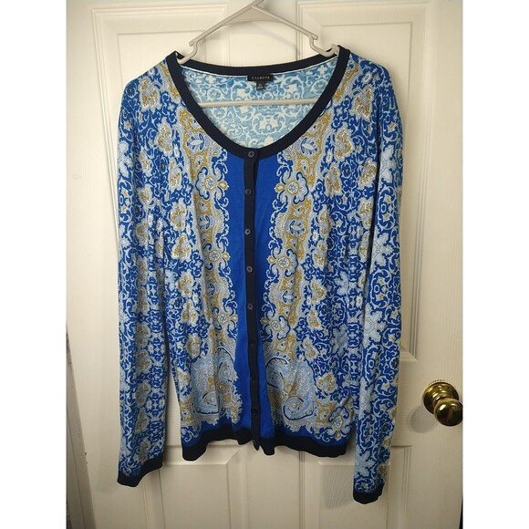 Talbots Woman XL Charming Benton Cardigan Long Sleeve Sweater Bohemian Office - Picture 1 of 7